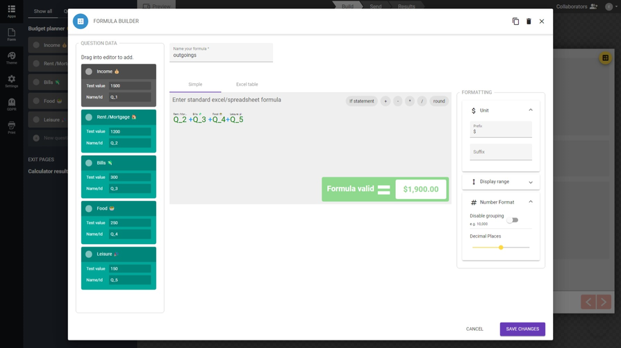 Simple Formula Builder For Web Calculators